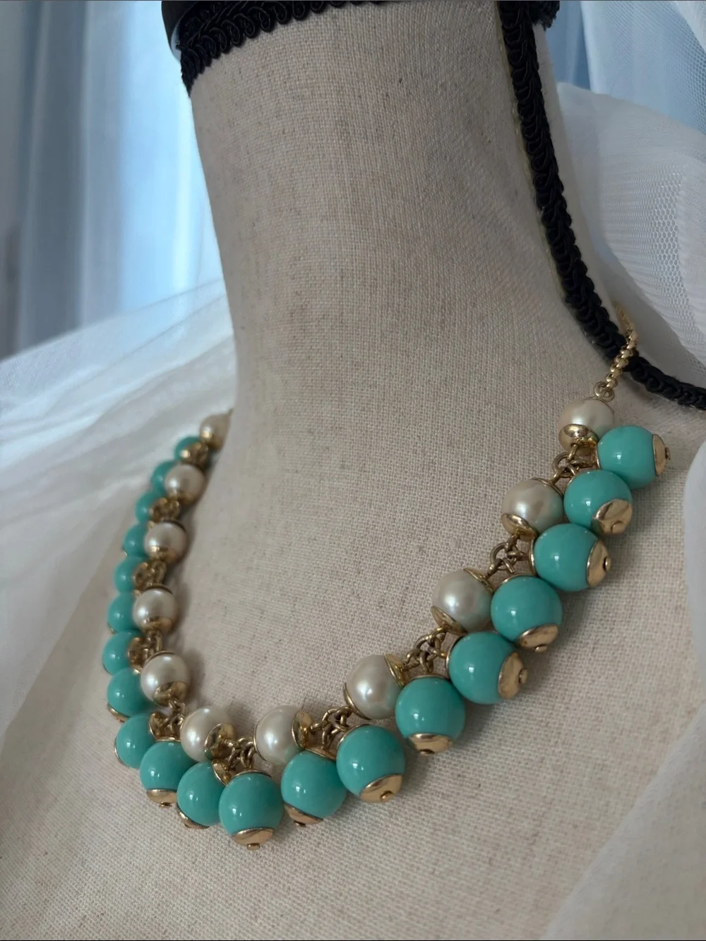 J. Crew Turquoise and Pearl Cluster Necklace